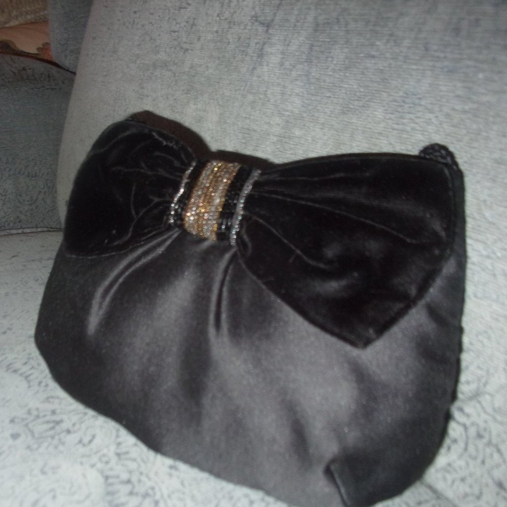 Vintage  Lovely Black Satin bag With Rhinestones